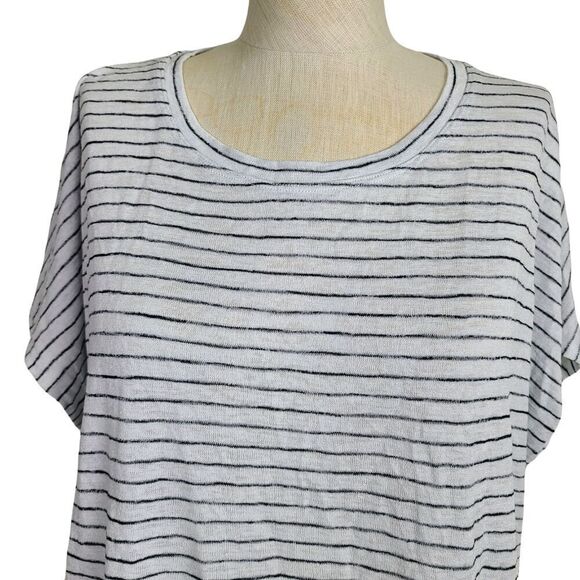 Athleta Top M Black Gray Striped Lightweight Knit Oversized‎ Doman Sleeve Shirt - Picture 2 of 9